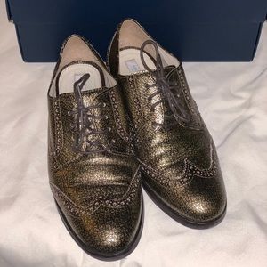 Cole Haan soft gold metallic jagger wing Oxford
